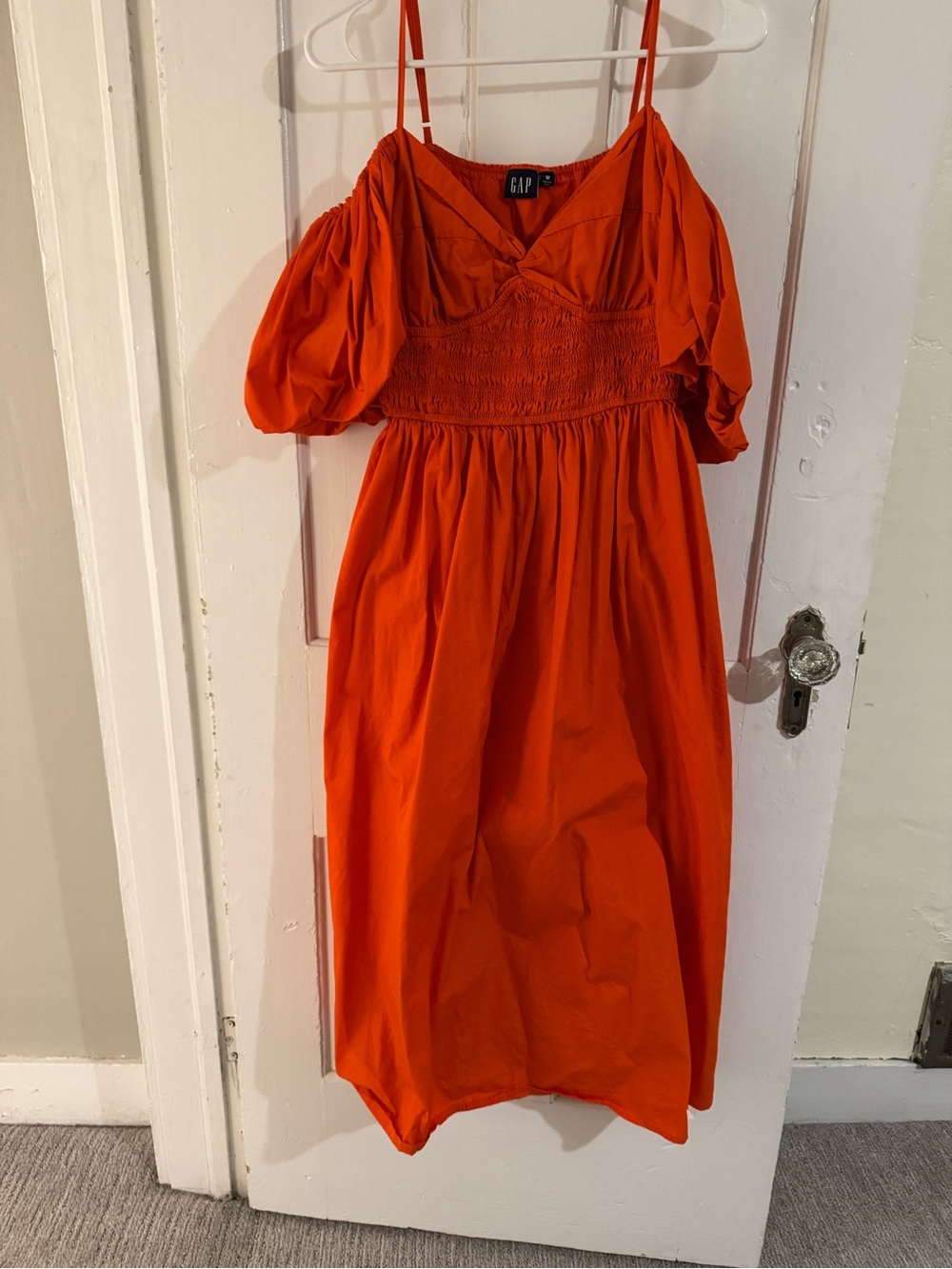 GAP Orange Puff-Sleeve Smocked Sundress